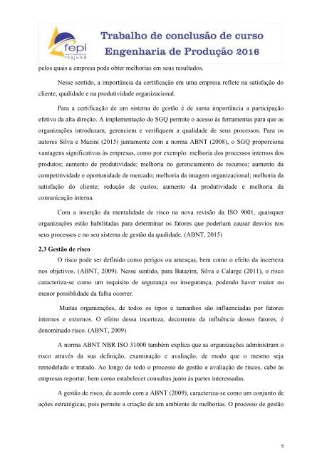 Análise do impacto da gestão de riscos em pequenas e médias empresas certificadas pela ABNT NBR ISO 9001