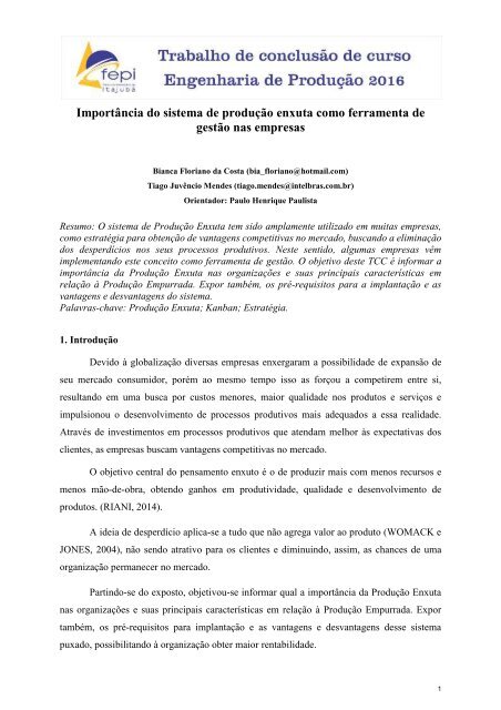 Importância do sistema de produção enxuta como ferramenta de gestão nas empresas