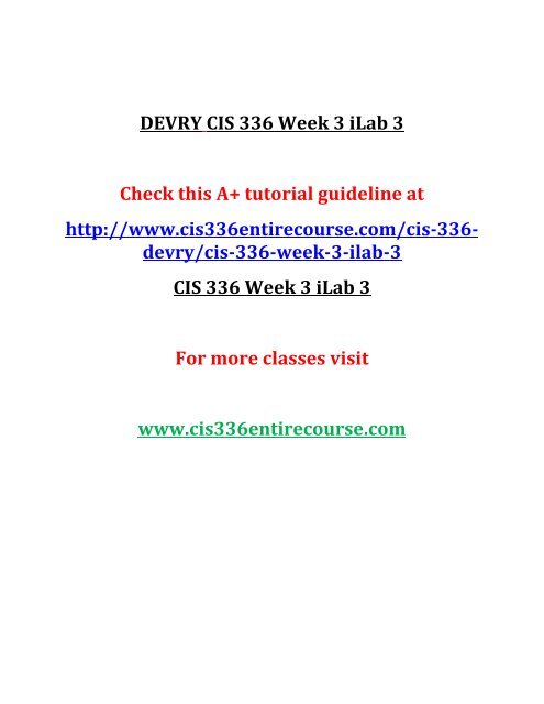 DEVRY CIS 336 Week 3 iLab 3