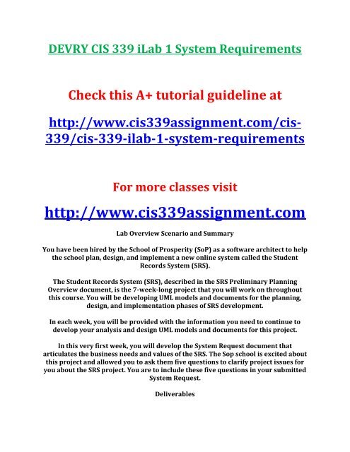 DEVRY CIS 339 iLab 1 System Requirements