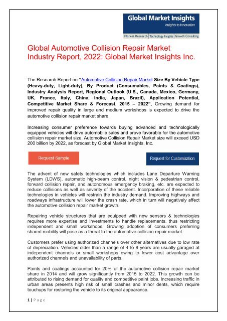 Automotive Collision Repair Market to exceed $200bn by 2022