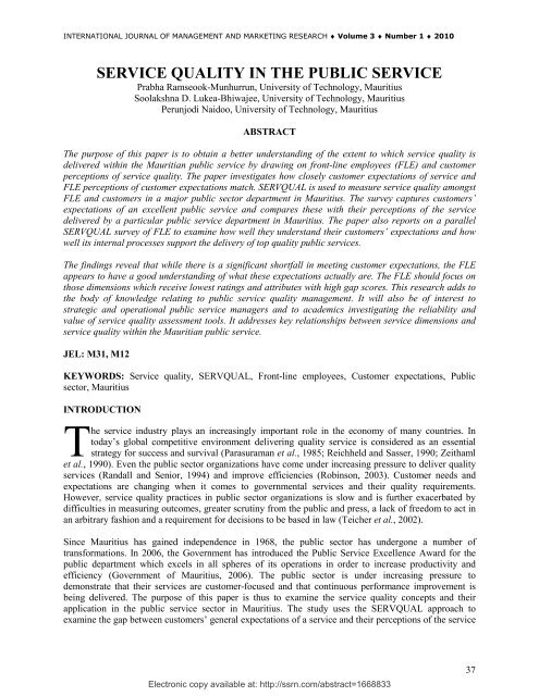 Service Quality In The Public Service