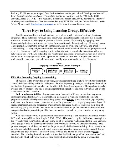 Three Keys to Using Learning Groups Effectively - The University of ...