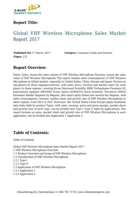 Global VHF Wireless Microphone Sales Market Report 2017 