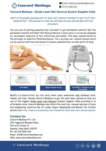 Concord Medisys Diode Laser Hair Removal System Supplier India