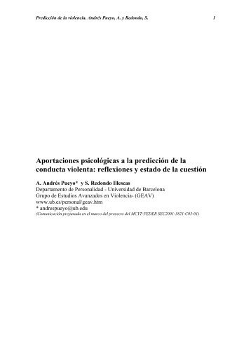 Aportaciones psicológicas a la predicción de la conducta violenta