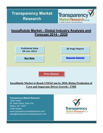 Isoxaflutole Market - Rising Production of Corn and Sugarcane Drives Growth By 2020