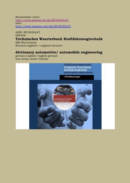 Kfz-Begriffe in deutsch-englisch: Woerterbuch fuer Mechaniker Mechatroniker Uebersetzer  Dolmetscher