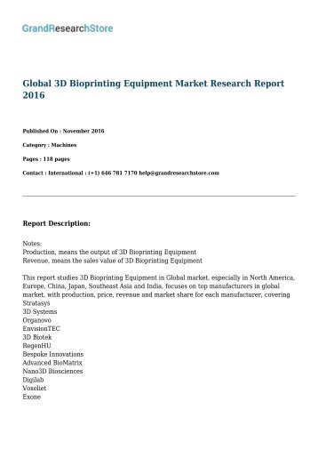 Global 3D Bioprinting Equipment Market Research Report 2016