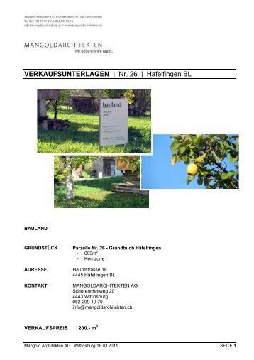 VERKAUFSUNTERLAGEN - Mangold Architekten AG