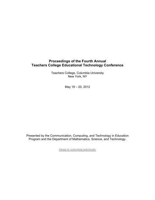 Proceedings of the Fourth Annual Teachers College Educational ...