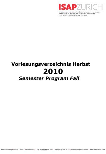 Vorlesungsverzeichnis Herbst Semester Program Fall - isapzurich