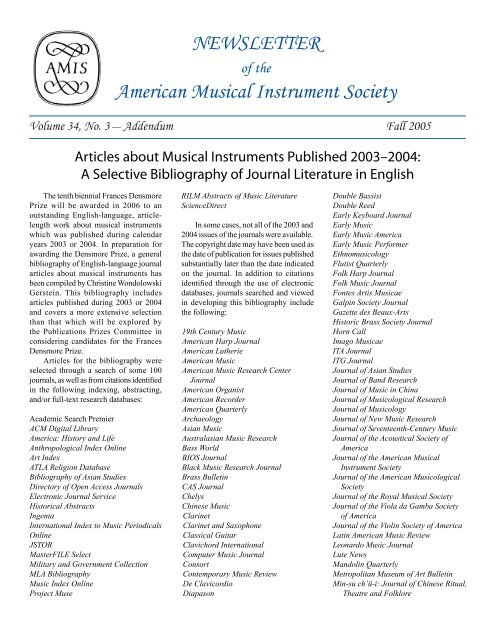 NEWSLETTER of the American Musical Instrument Society Volume ...