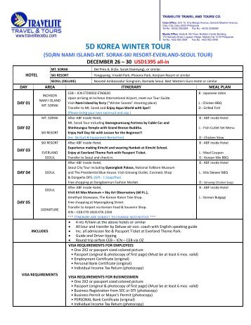 5D KOREA WINTER TOUR - Travelite Travel and Tours