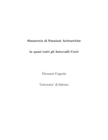 Simmetria di Funzioni Aritmetiche in quasi tutti ... - Giovanni Coppola