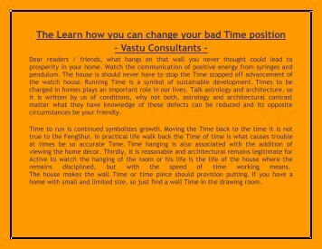 The Learn how you can change your bad Time position - Vastu Consultants