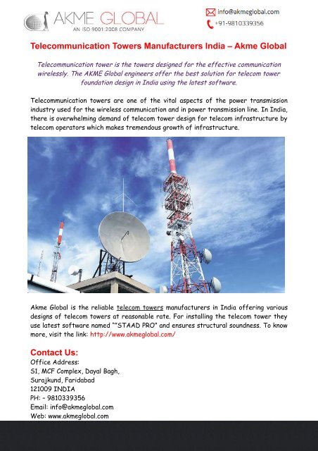 Telecommunication Towers Manufacturers India – Akme Global