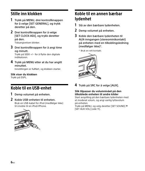 Sony DSX-A202UI - DSX-A202UI Consignes d&rsquo;utilisation Norv&eacute;gien