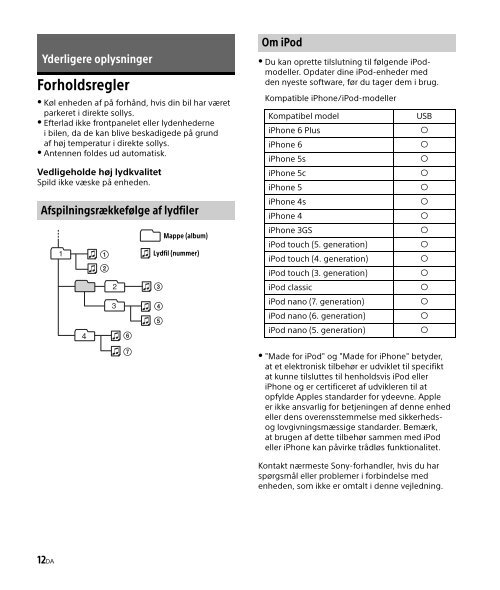 Sony DSX-A202UI - DSX-A202UI Consignes d&rsquo;utilisation Danois