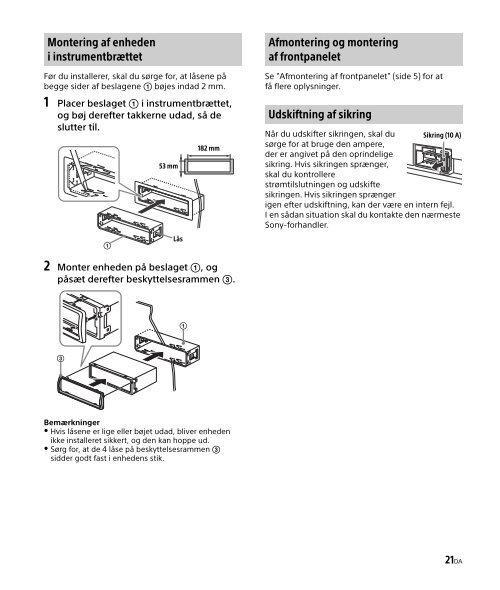 Sony DSX-A202UI - DSX-A202UI Consignes d&rsquo;utilisation Danois