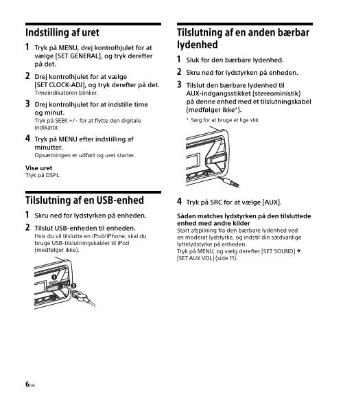 Sony DSX-A202UI - DSX-A202UI Consignes d&rsquo;utilisation Danois