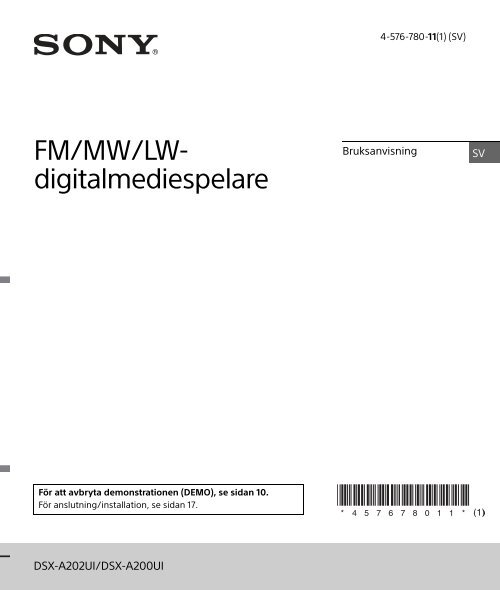 Sony DSX-A202UI - DSX-A202UI Consignes d&rsquo;utilisation Su&eacute;dois
