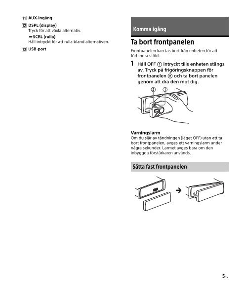 Sony DSX-A202UI - DSX-A202UI Consignes d&rsquo;utilisation Su&eacute;dois