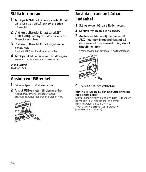 Sony DSX-A202UI - DSX-A202UI Consignes d&rsquo;utilisation Su&eacute;dois