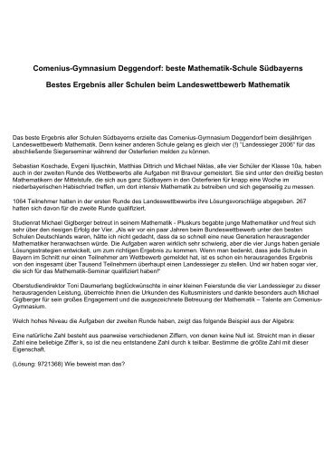 Comenius – Gymnasium beste Mathe-Schule Südbayerns