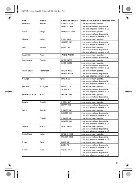 Sony VGN-TT1 - VGN-TT1 Documents de garantie Espagnol