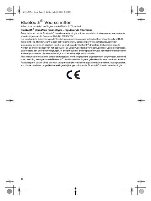 Sony VGN-TT1 - VGN-TT1 Documents de garantie N&eacute;erlandais