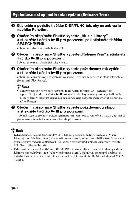 Sony NW-A608 - NW-A608 Consignes d&rsquo;utilisation Tch&egrave;que