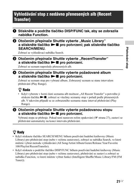 Sony NW-A608 - NW-A608 Consignes d&rsquo;utilisation Tch&egrave;que