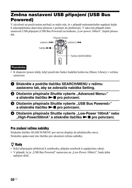 Sony NW-A608 - NW-A608 Consignes d&rsquo;utilisation Tch&egrave;que