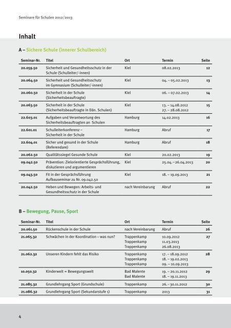 Seminare für Schulen 2012 /2013 - Unfallkasse Nord