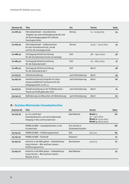 Seminare für Schulen 2012 /2013 - Unfallkasse Nord