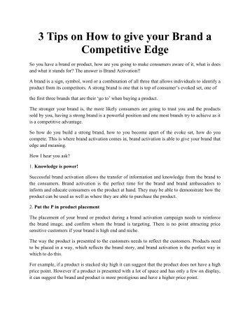 3 Tips on How to give your Brand a Competitive Edge