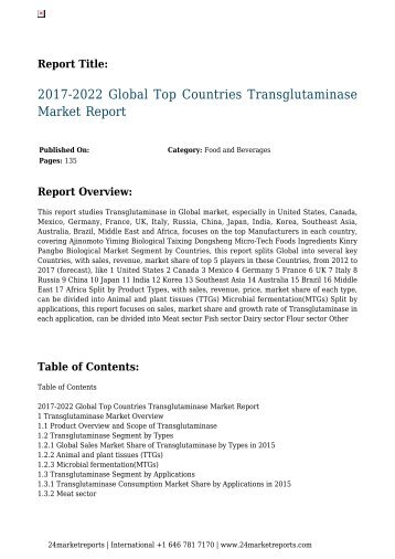 2017-2022 Global Top Countries Transglutaminase Market Report