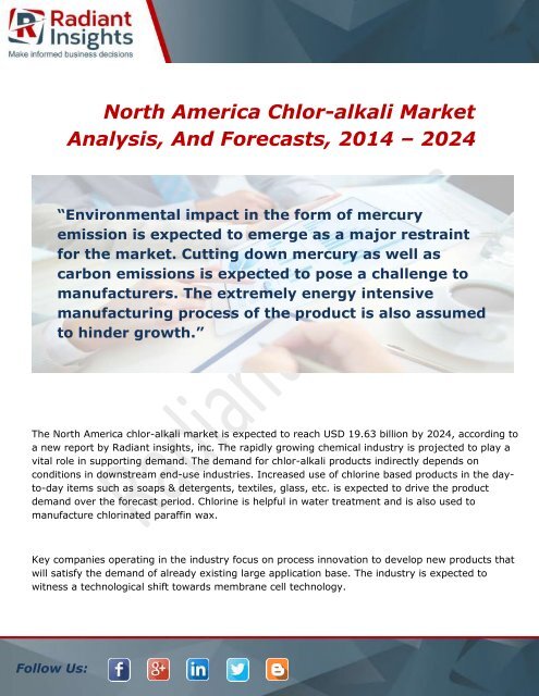North America Chlor-alkali Market Overview and Trends Forecast 2014 - 2024