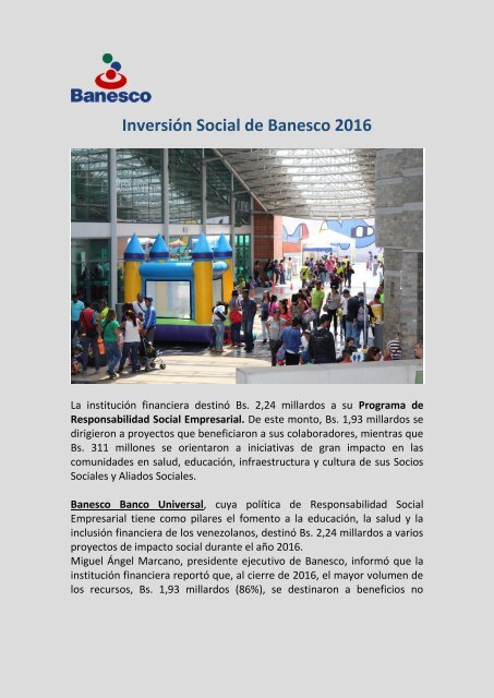 Juan Carlos Escotet- Inversión Social de Banesco 2016