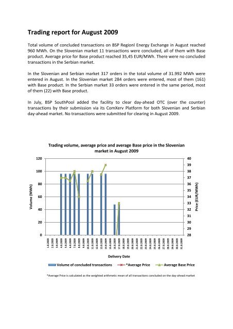 Trading report August 2009