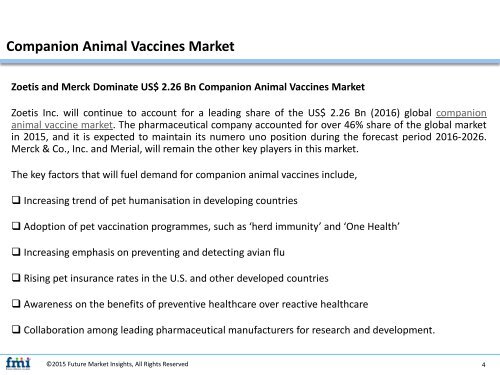 Companion Animal Vaccines Market Volume Analysis, Segments, Value Share and Key Trends 2016-2026