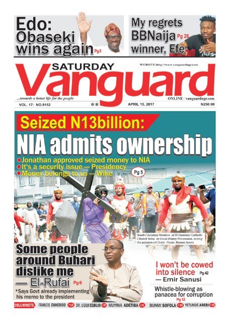 15042017 - Seized N13billion: NIA admits ownership