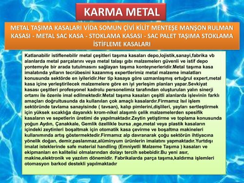 ENDUSTRIYEL METAL SAC CELIK TASIMA KASALARI VE METAL EURO PALET-KARMA METAL