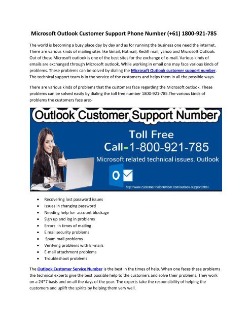 Outlook Customer Support Number 1-800-921-785 Australia