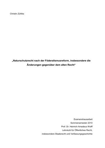 „Naturschutzrecht nach der Föderalismusreform, insbesondere die ...