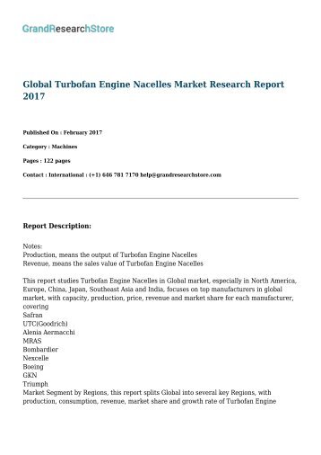 Global Turbofan Engine Nacelles Market Research Report 2017