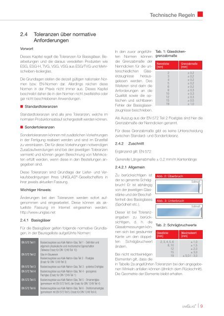 Verglasungsrichtlinien Glas Marte UNIGLAS - Infofolder