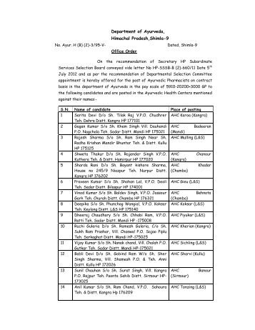 Department of Ayurveda, Himachal Pradesh,Shimla-9