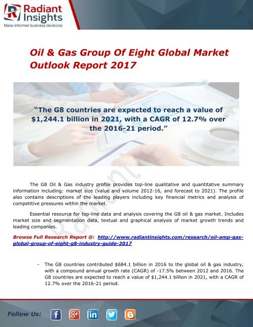 Oil &amp; Gas Group Of Eight Global Market Outlook Report 2017